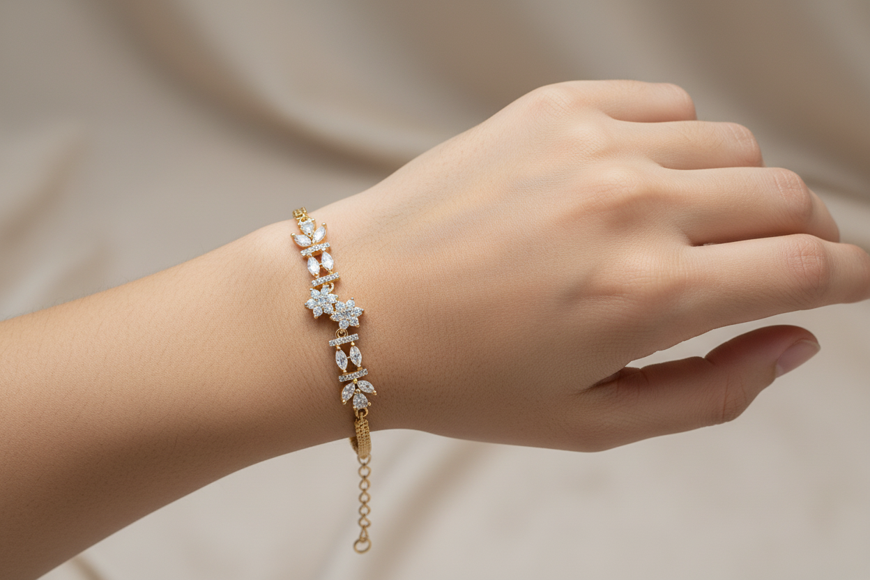92.5 Silver Gold Plated Bracelet | Stylish Premium Finish | Elegant Jewellery