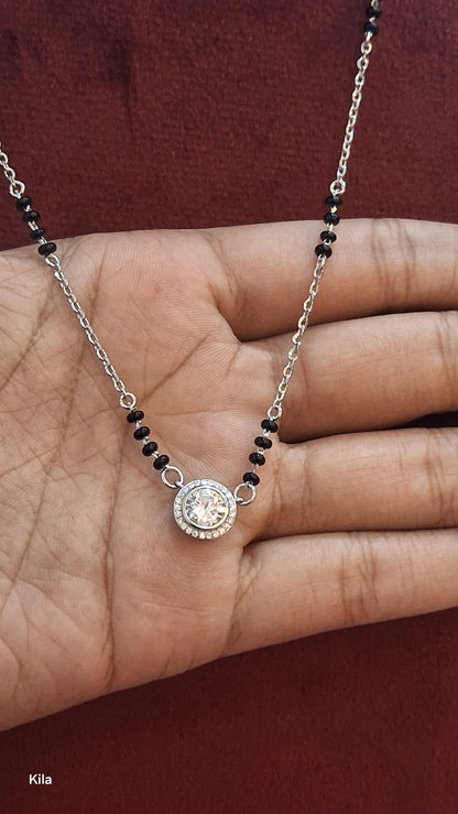 92.5 Silver Black Beads Chain 18 Inches | Elegant Daily Wear Design | Jewellery