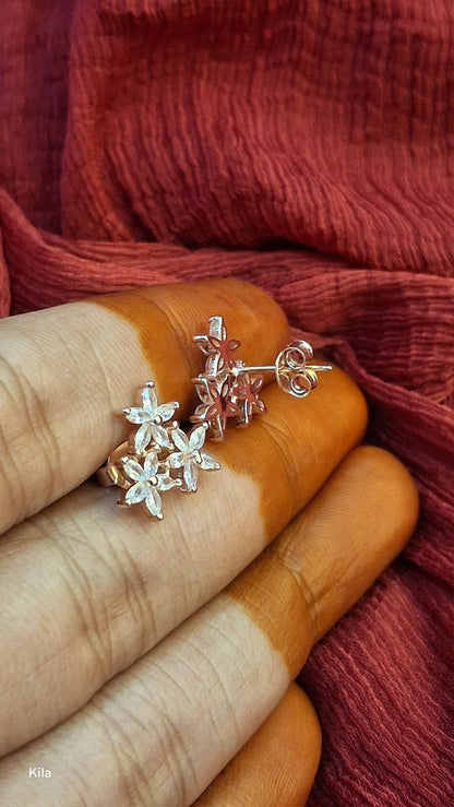 92.5 Silver Rose Gold Plated Star Studs | Stylish Trendy Design | Elegant Jewellery