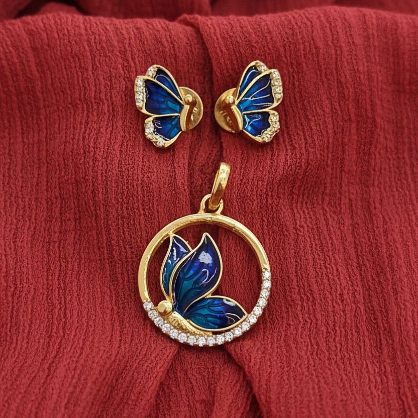 925 Silver Gold Plated Butterfly Pendant Set | Stylish Elegant Design | Jewellery Set