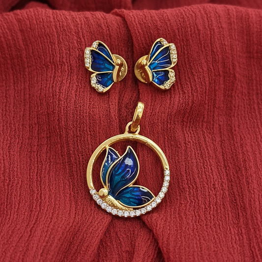 925 Silver Gold Plated Butterfly Pendant Set | Stylish Elegant Design | Jewellery Set