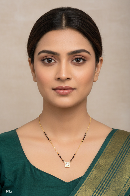 92.5 Silver Gold Plated Black Beads Chain 18 Inches | Premium Classic Design | Jewellery