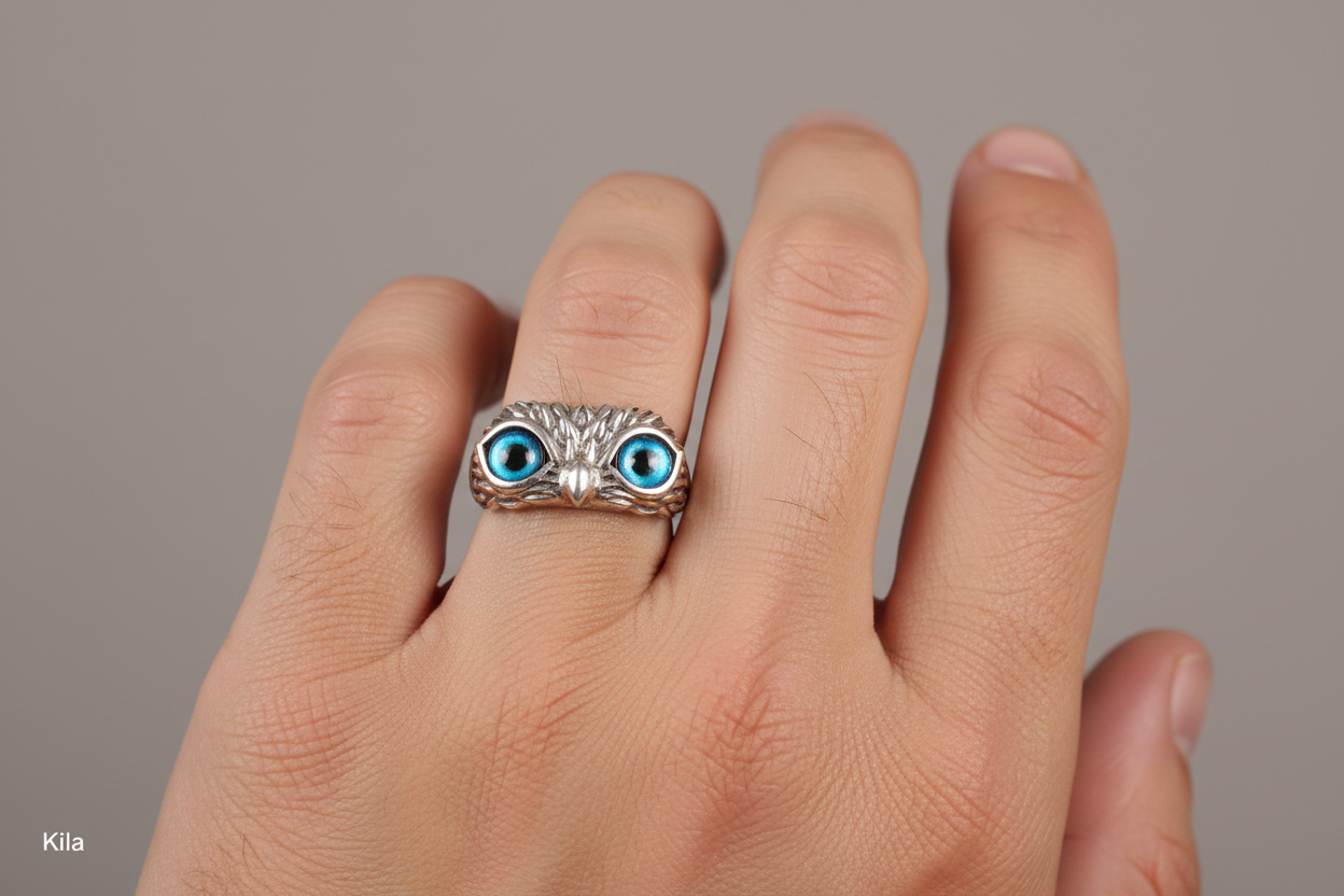 92.5 Silver Owl Men’s Ring Size 15 | Stylish Animal Motif Design | Elegant Jewellery