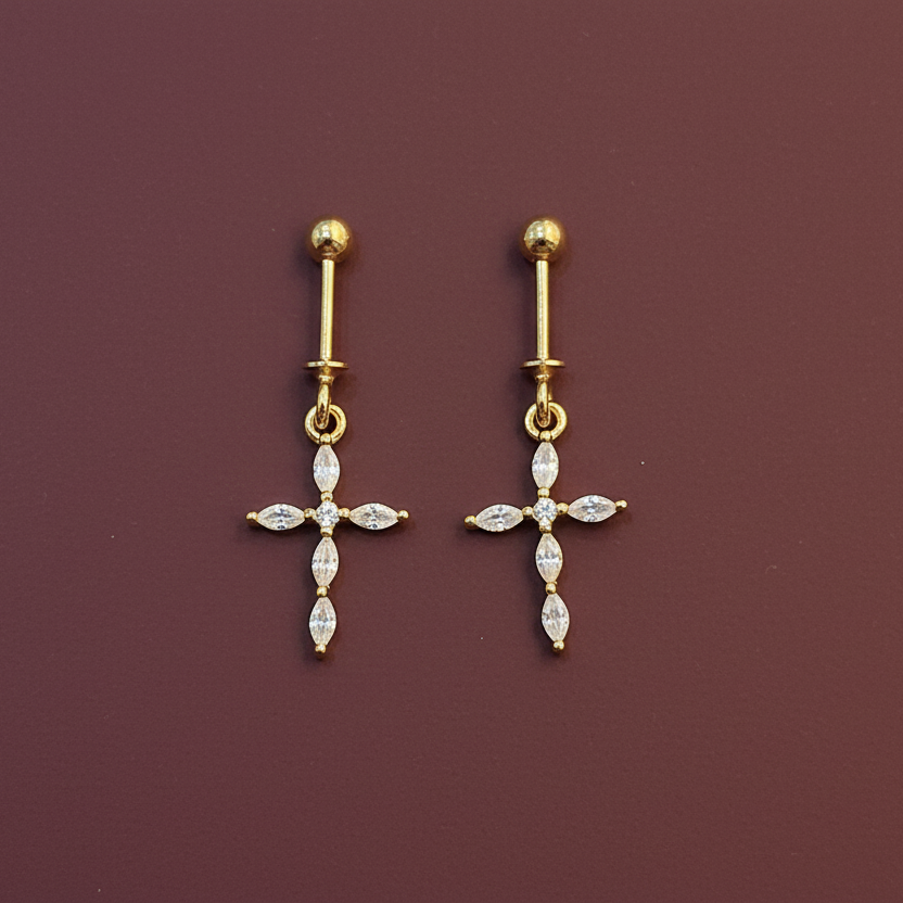 92.5 Silver Cross Design Gold Plated Bugadi – Stylish Ear Cuff for Women