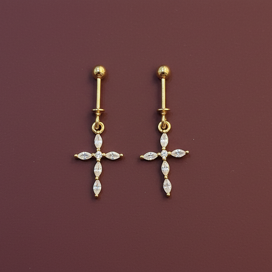 92.5 Silver Cross Design Gold Plated Bugadi – Stylish Ear Cuff for Women
