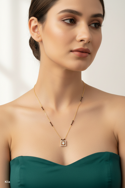92.5 Silver Gold Plated Black Beads Chain 20 Inches | Stylish Long Design | Jewellery