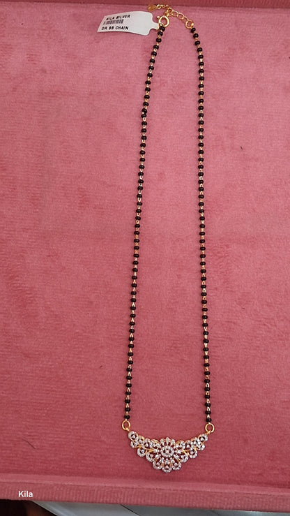 92.5 Silver Gold Plated Black Beads Chain 19 Inches | Elegant Daily Wear Design | Jewellery