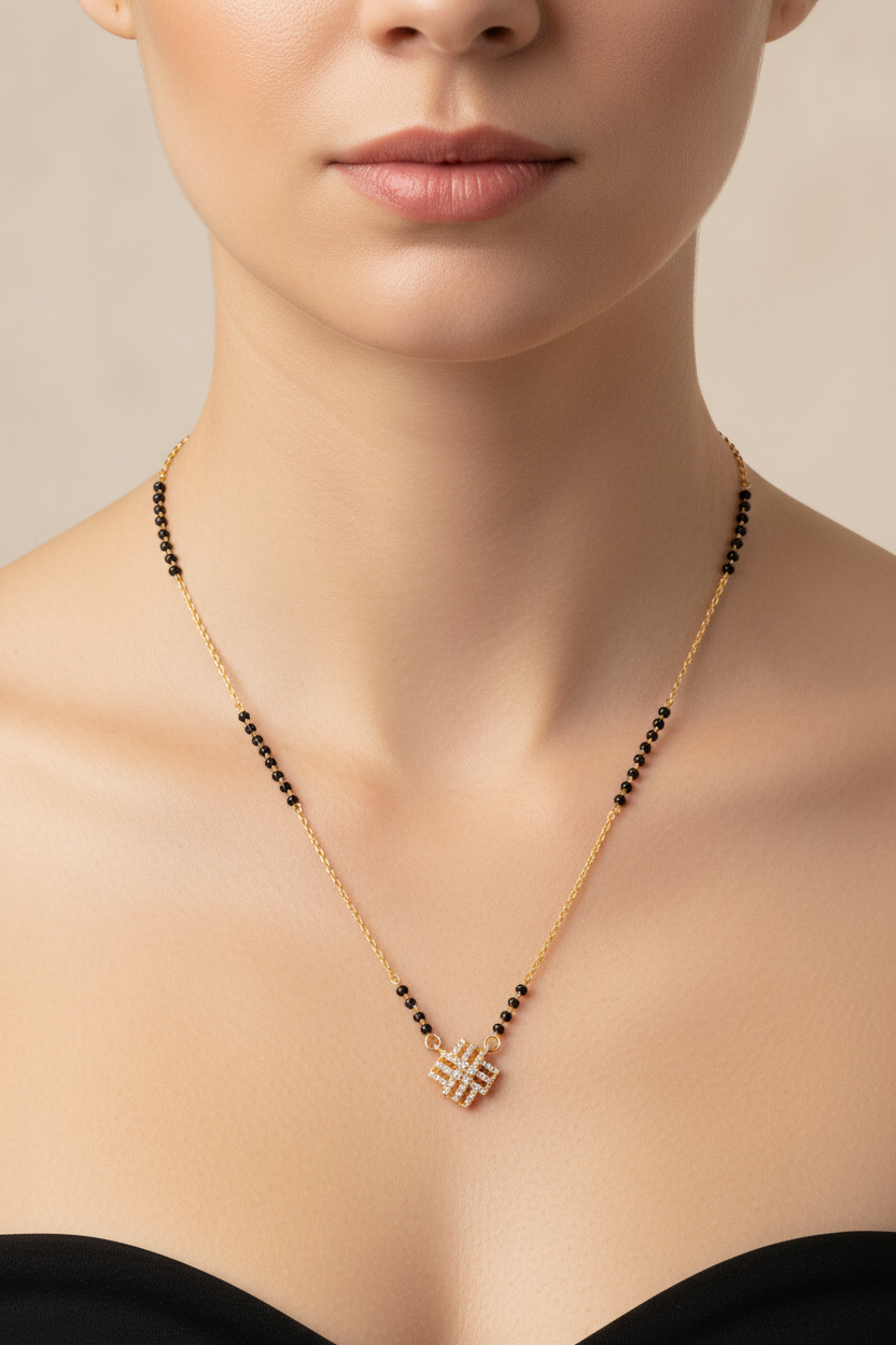 92.5 Silver Gold Plated Black Beads Chain 19 Inches | Elegant Daily Wear Design | Jewellery