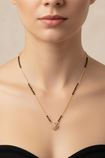 92.5 Silver Gold Plated Black Beads Chain 19 Inches | Elegant Daily Wear Design | Jewellery
