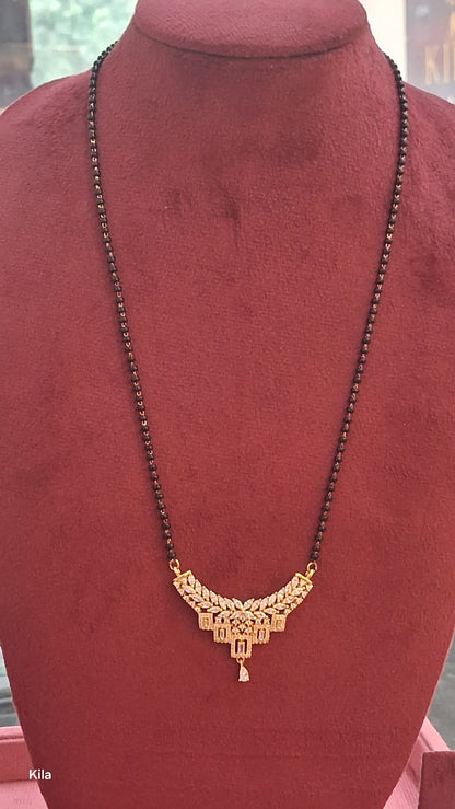 92.5 Silver Gold Plated Black Beads Chain 20 Inches | Stylish Medium Length Design | Jewellery