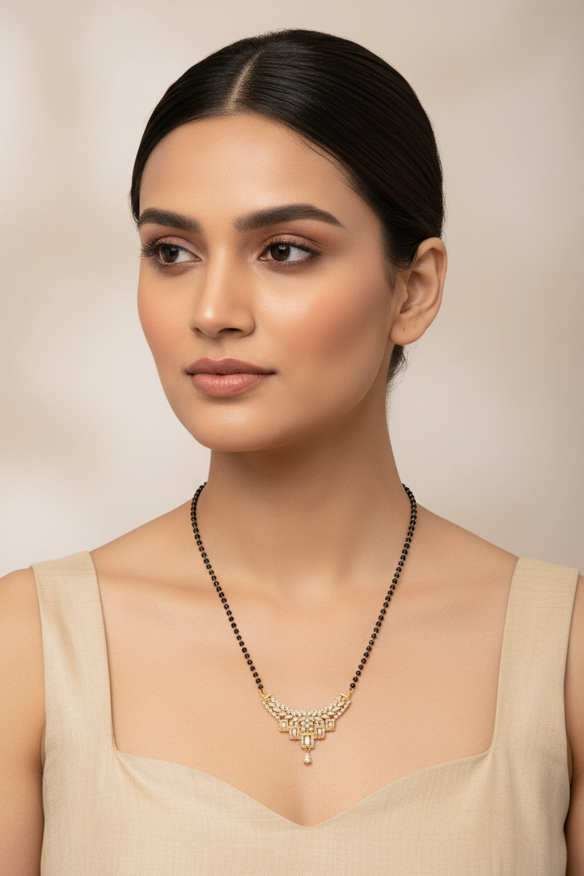 92.5 Silver Gold Plated Black Beads Chain 20 Inches | Stylish Medium Length Design | Jewellery