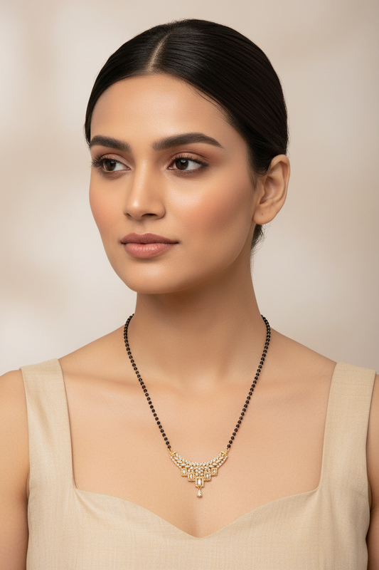 92.5 Silver Gold Plated Black Beads Chain 20 Inches | Stylish Medium Length Design | Jewellery