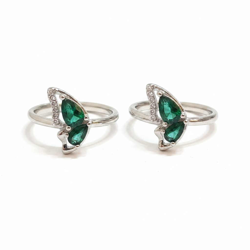 92.5 Silver Green Stone Toe Rings | Stylish Elegant Design | Jewellery