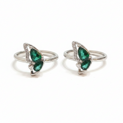 92.5 Silver Green Stone Toe Rings | Stylish Elegant Design | Jewellery