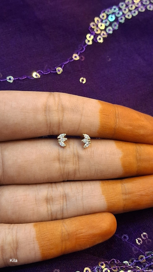 92.5 Silver Gold Plated 3 Leaf Second Studs | Stylish Nature Design | Elegant Jewellery