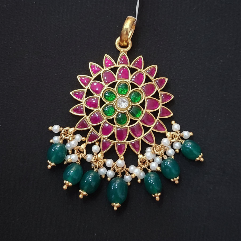 Decorative hair accessory with gemstones on a maroon background