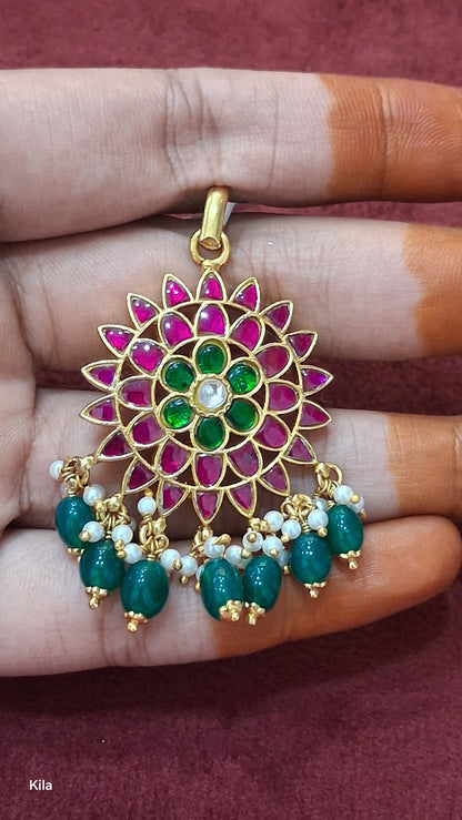 92.5 Silver Gold Plated Flower Kundan Pendant | Stylish Floral Design | Elegant Jewellery
