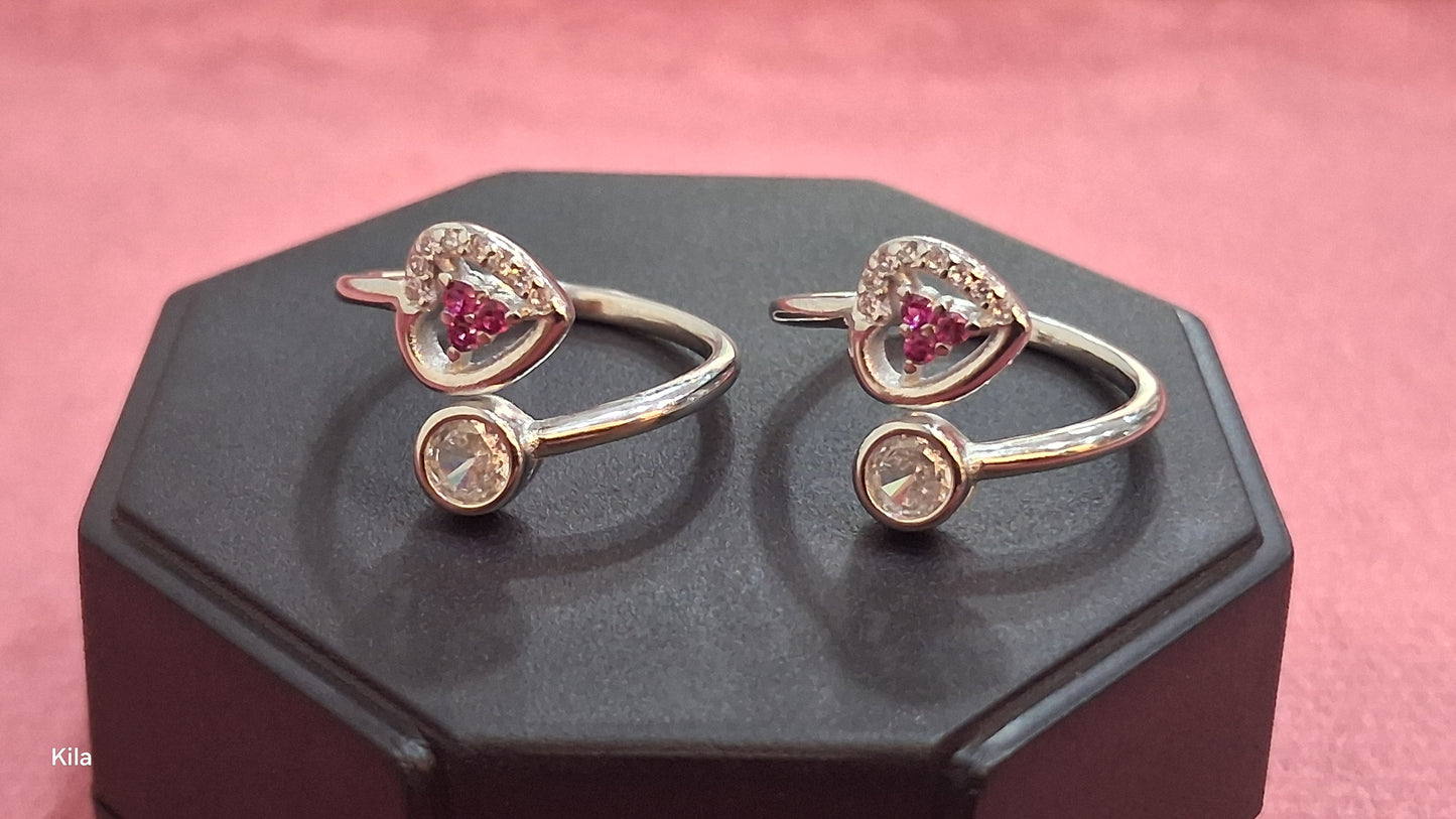 92.5 Silver Pink Stone Toe Rings | Premium Elegant Design | Jewellery