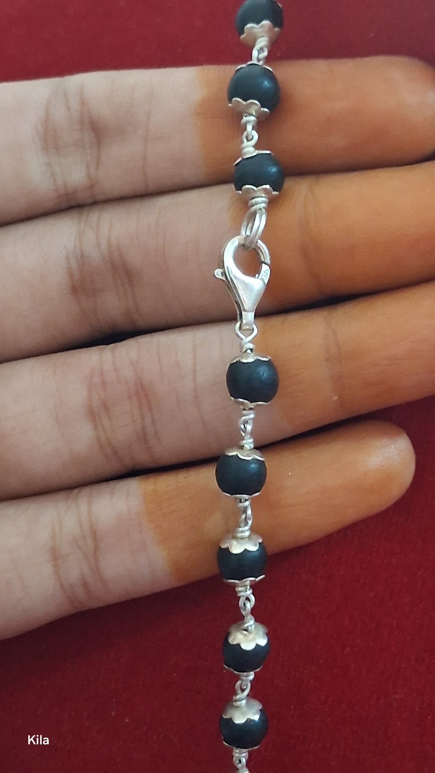 92.5 Silver Karungali Chain with Plain Silver Caps (54 Beads) | Traditional Spiritual Design | Elegant Jewellery