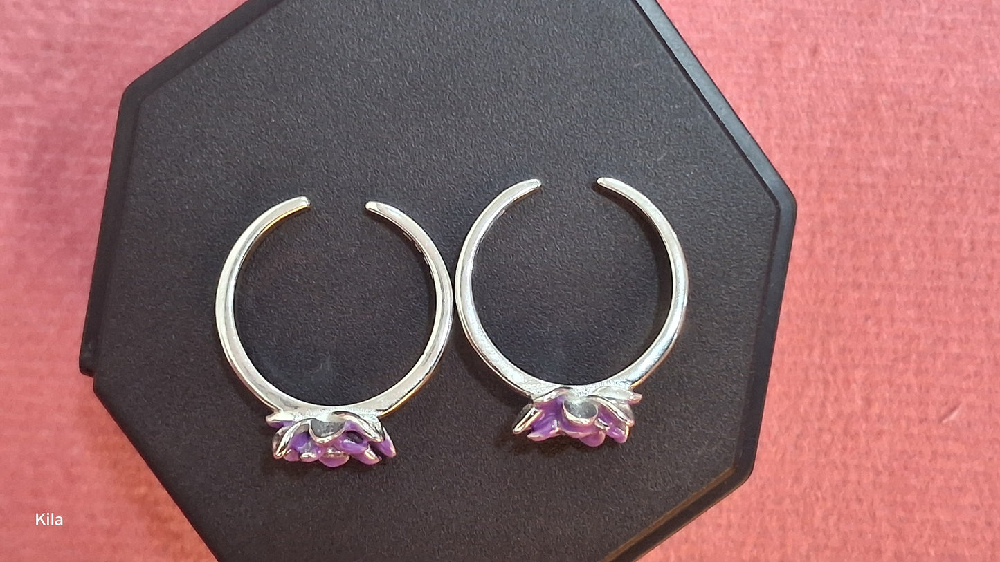 92.5 Silver Purple Flower Toe Rings | Elegant Floral Design | Jewellery