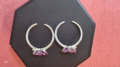 92.5 Silver Purple Flower Toe Rings | Elegant Floral Design | Jewellery