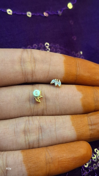 92.5 Silver Gold Plated 3 Leaf Second Studs | Stylish Nature Design | Elegant Jewellery