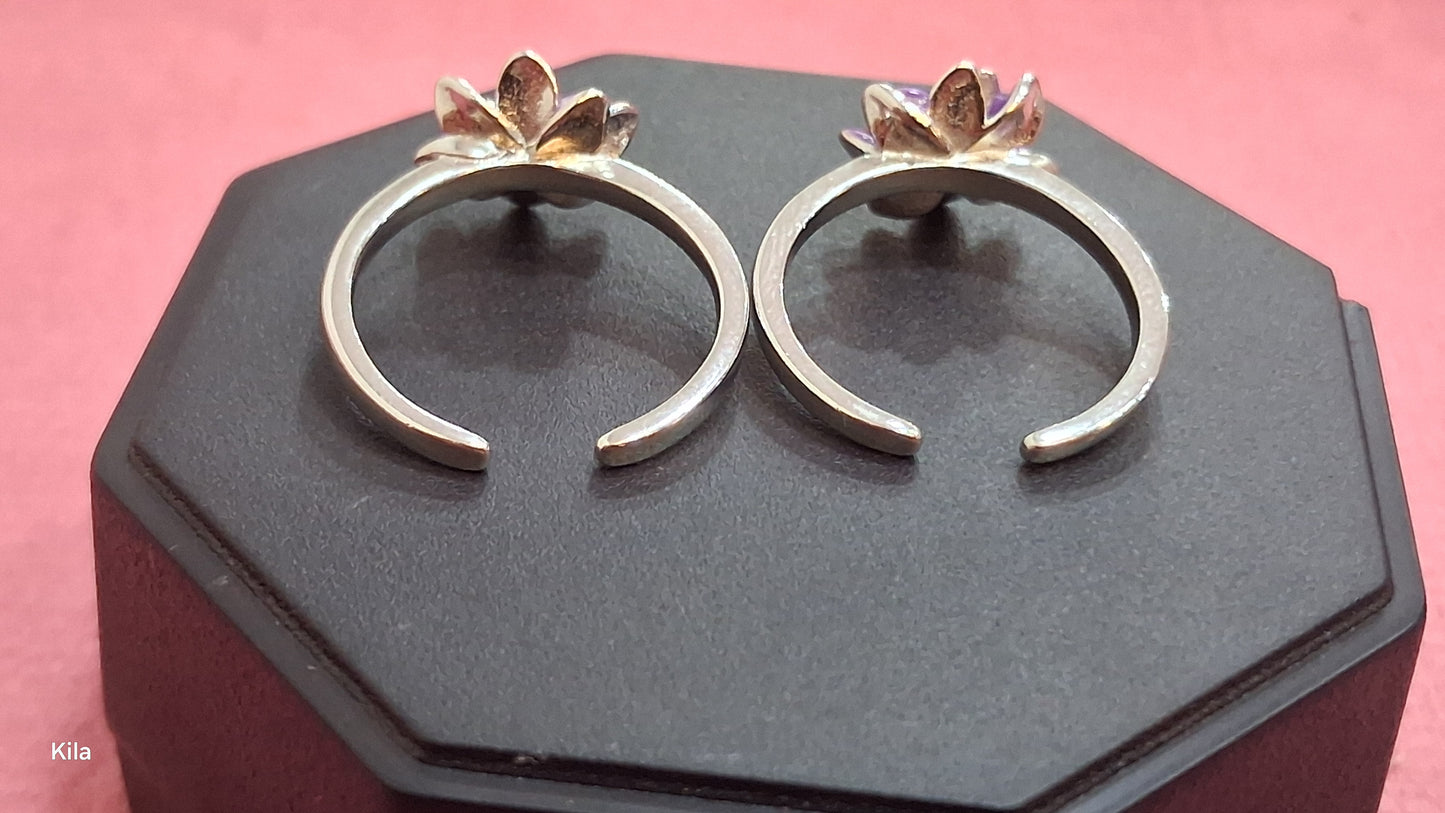 92.5 Silver Purple Flower Toe Rings | Elegant Floral Design | Jewellery