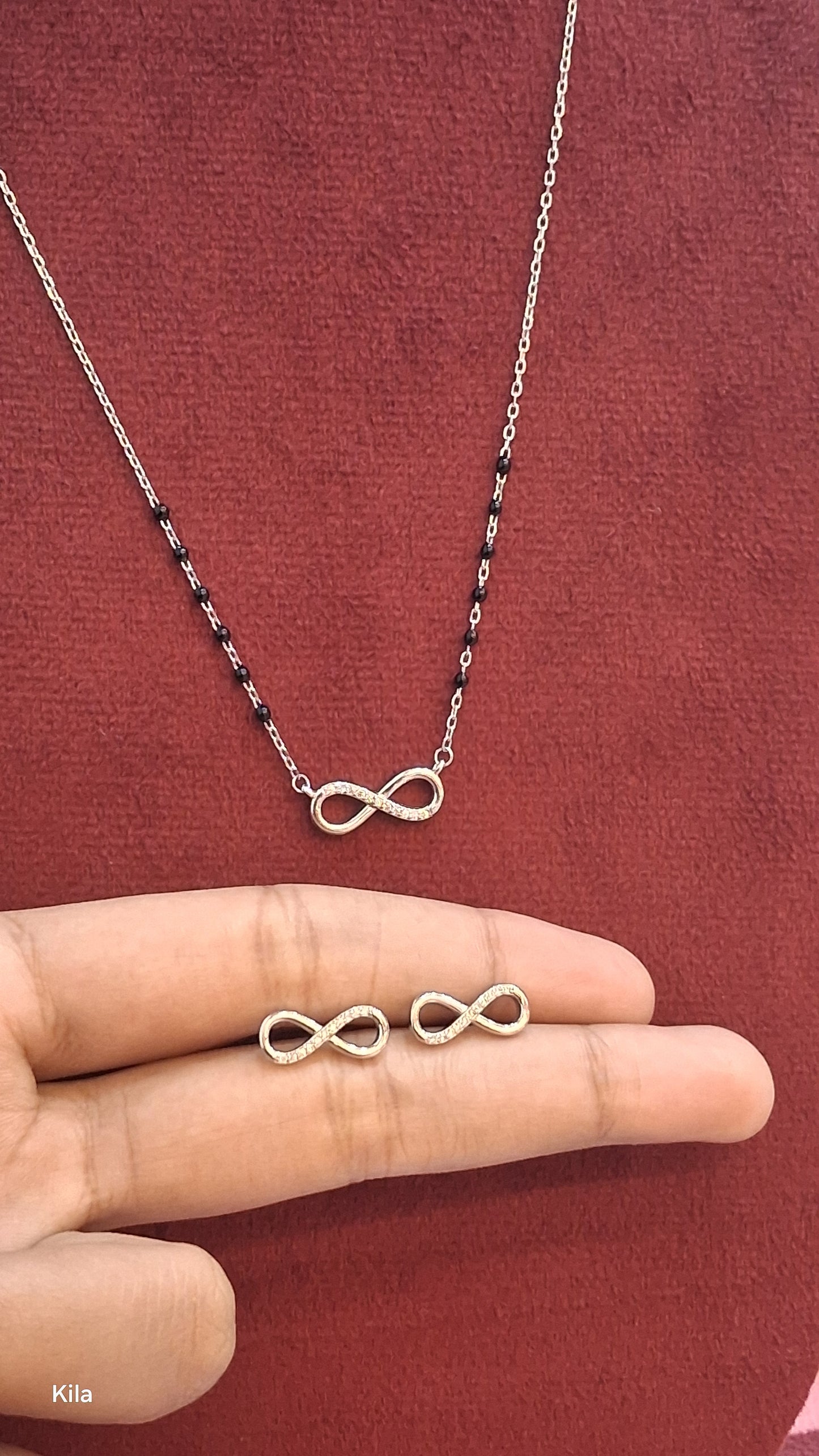 92.5 Silver Infinity Black Beads Chain 19 Inches | Stylish Modern Design | Jewellery