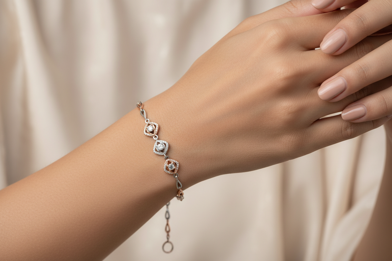 92.5 Silver Dual Shade Bracelet (Silver & Rose Gold Plated) | Stylish Modern Design | Elegant Jewellery