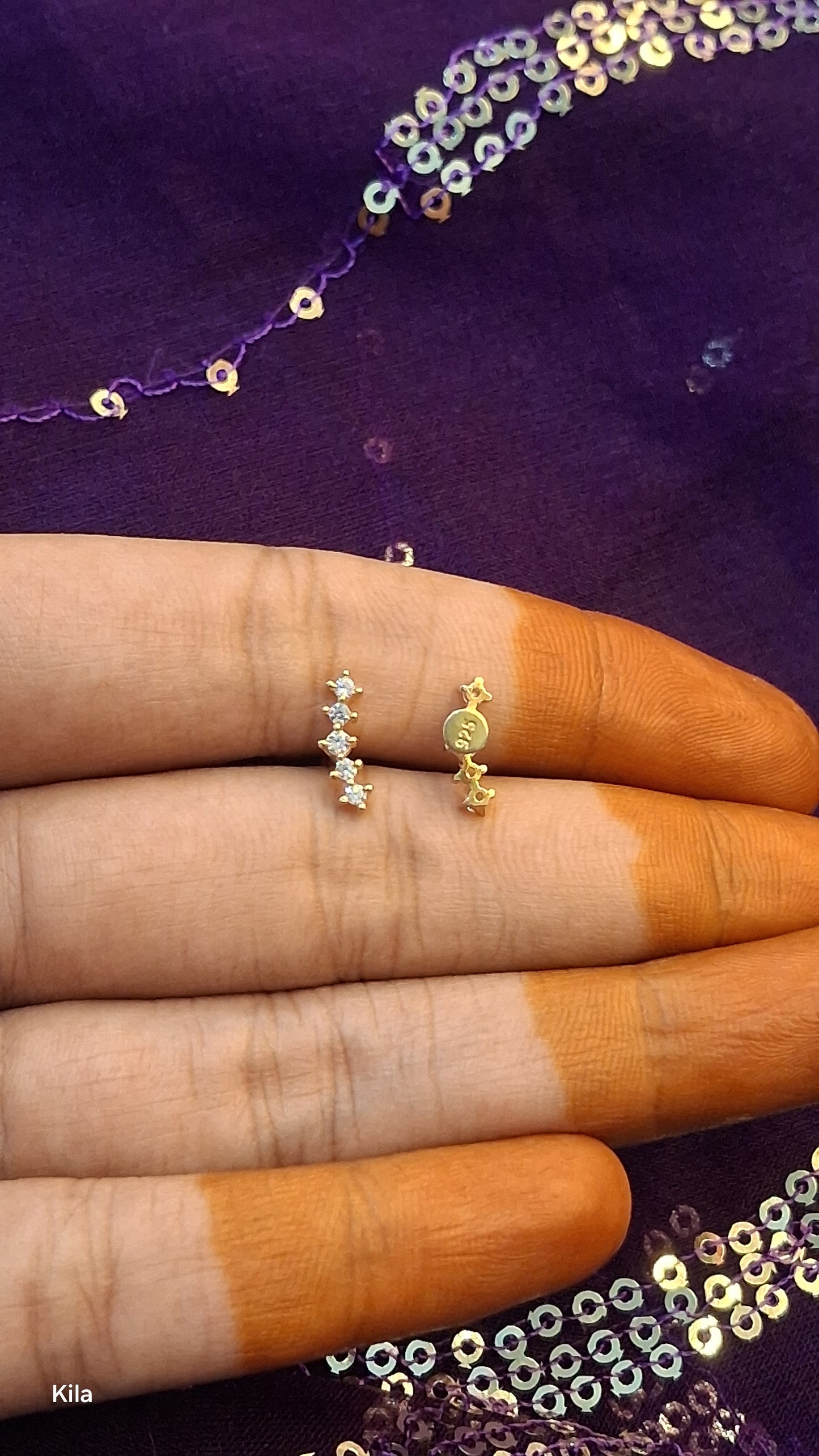 92.5 Silver Gold Plated Second Studs | Stylish Minimal Design | Elegant Jewellery
