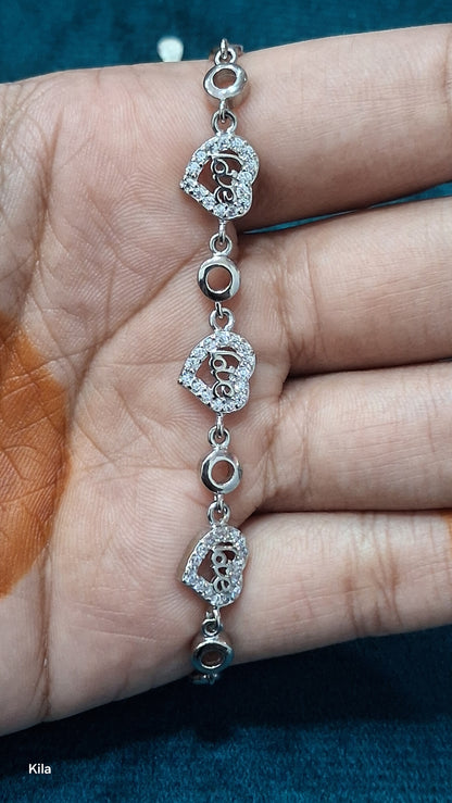 92.5 Silver Heart Bracelet | Stylish Romantic Design | Elegant Jewellery
