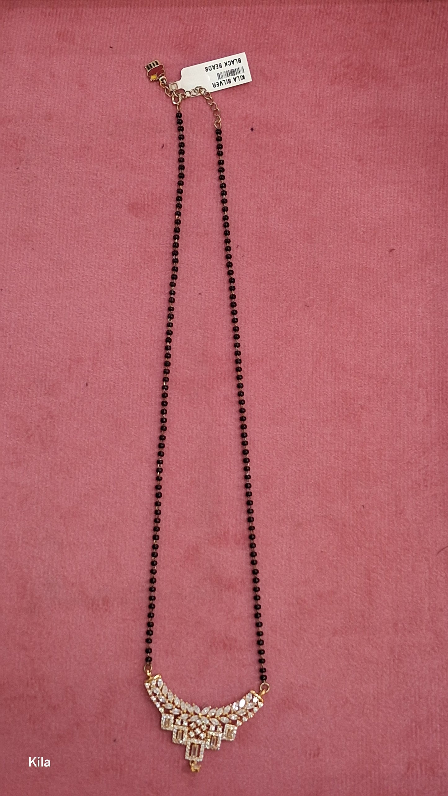 92.5 Silver Gold Plated Black Beads Chain 20 Inches | Stylish Medium Length Design | Jewellery