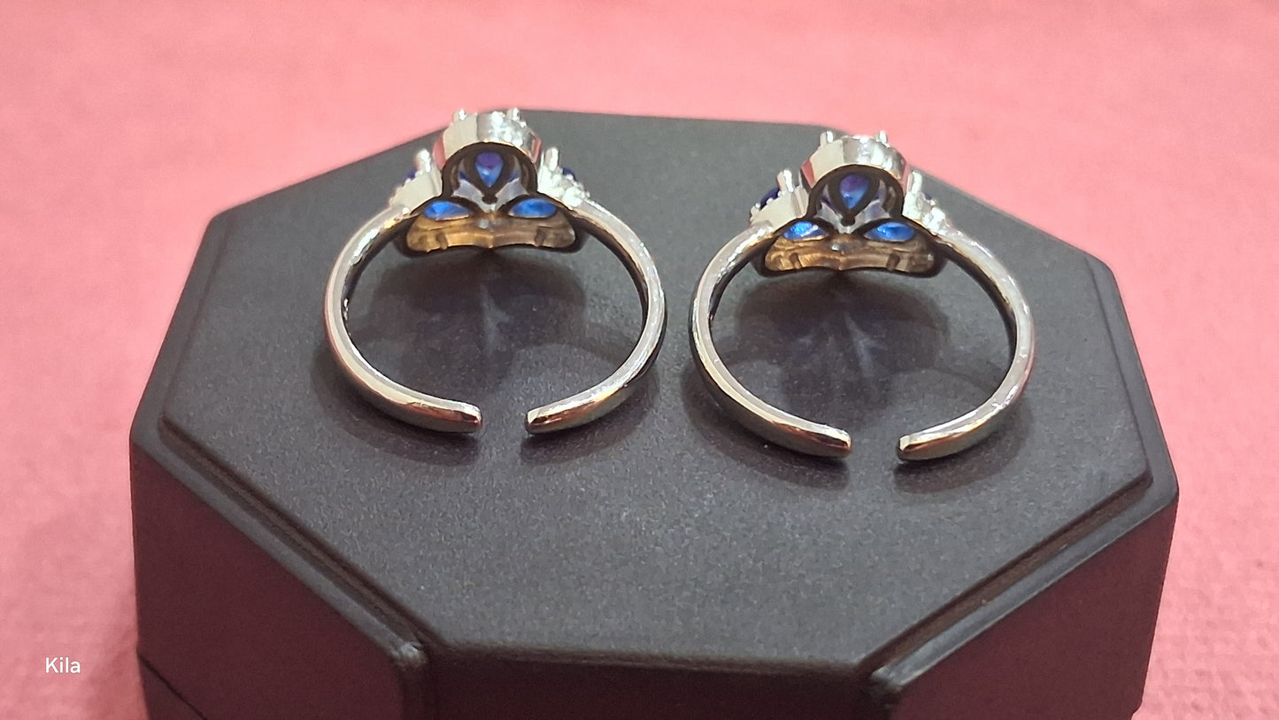 92.5 Silver Blue Stone Toe Rings | Stylish Elegant Design | Jewellery