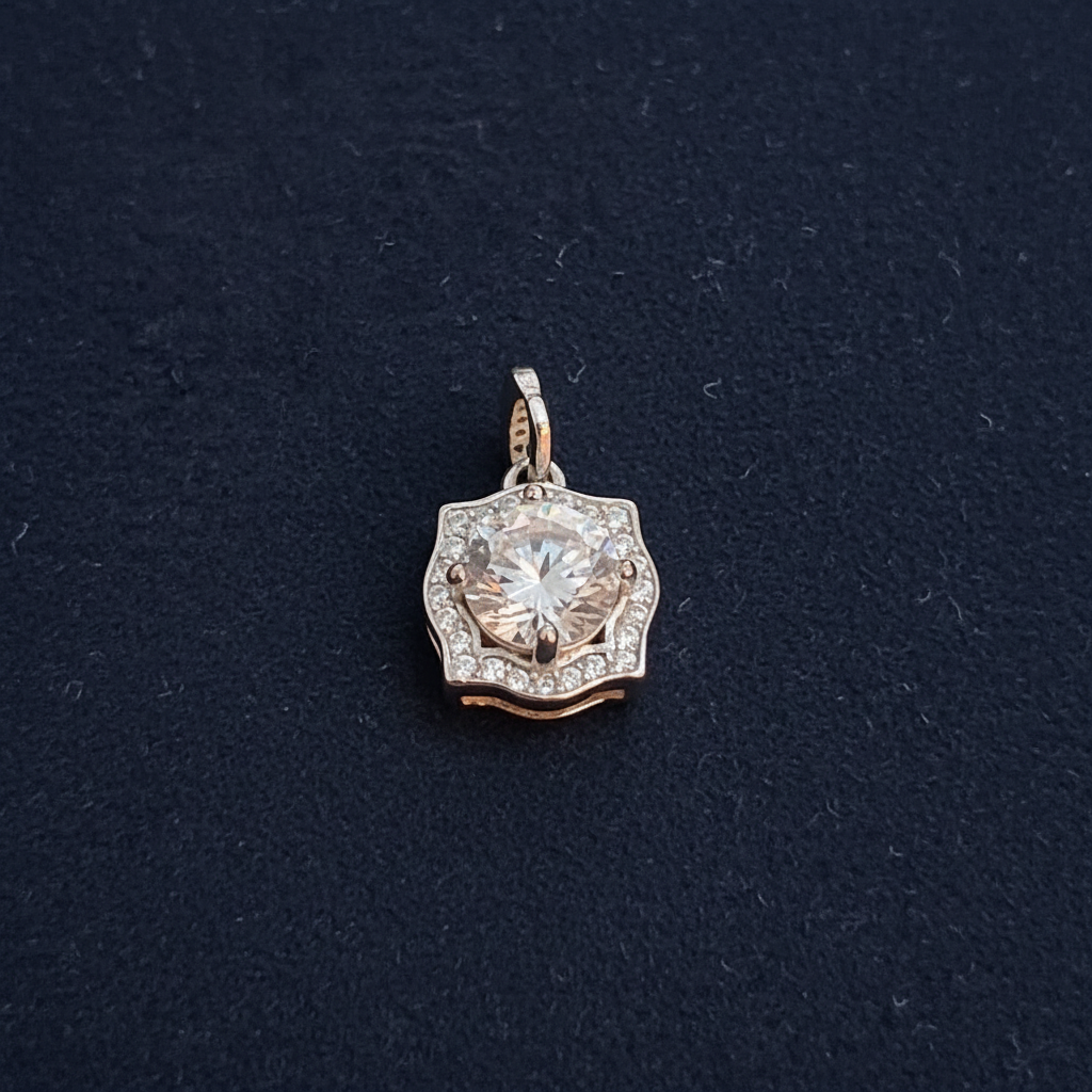 92.5 Silver Classic White Stone Pendant | Minimal Sparkle Design | Jewellery