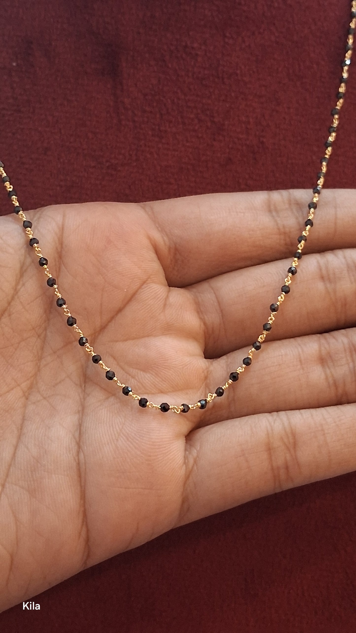 92.5 Silver Gold Plated Single Black Beads Chain 18 Inches | Minimal Elegant Design | Jewellery
