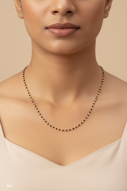 92.5 Silver Gold Plated Single Black Beads Chain 18 Inches | Minimal Elegant Design | Jewellery