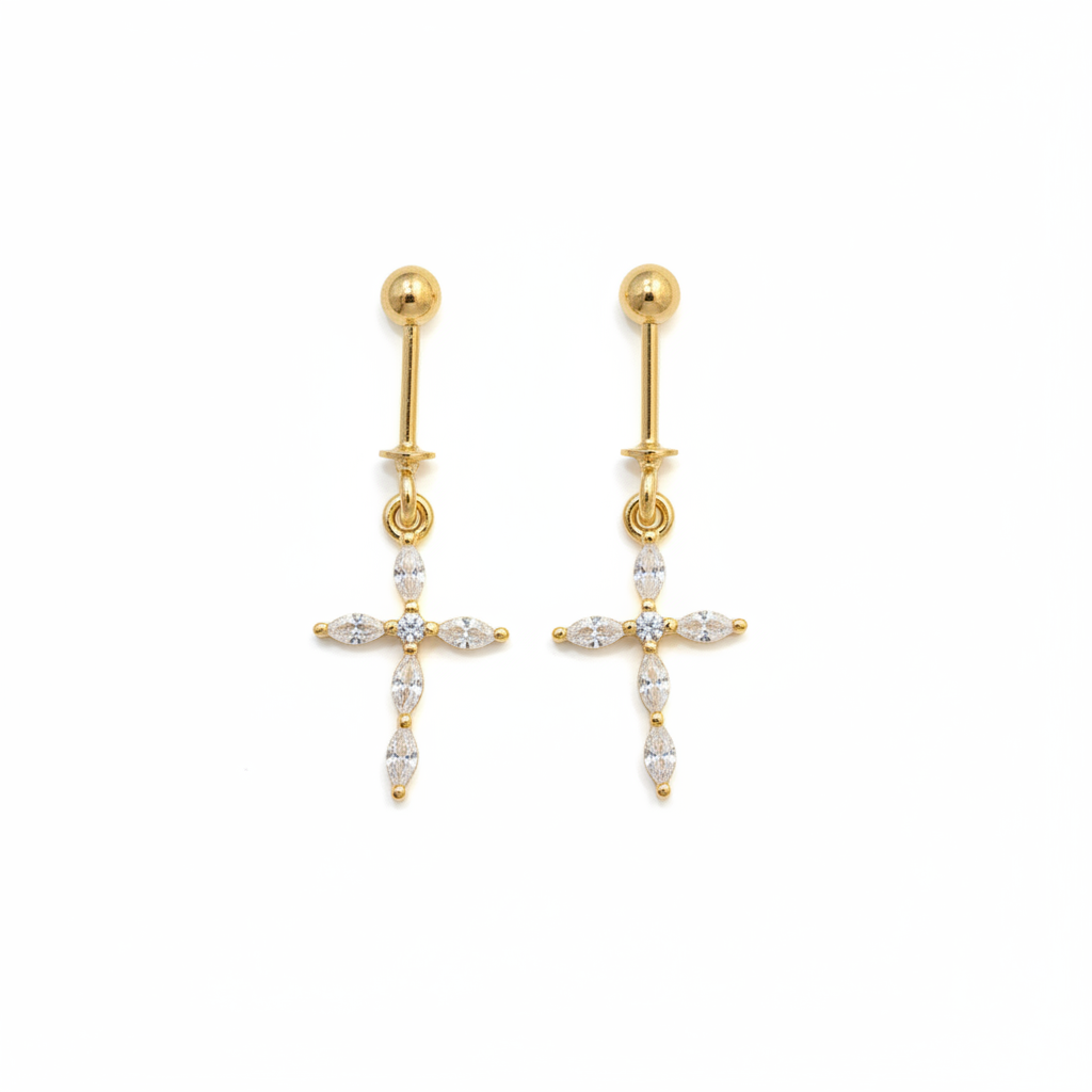 92.5 Silver Cross Design Gold Plated Bugadi – Stylish Ear Cuff for Women pair