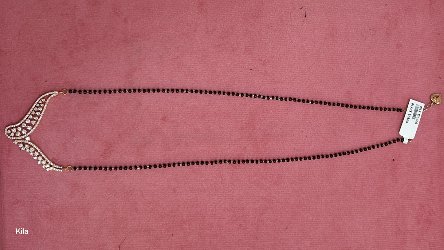 92.5 Silver Gold Plated Black Beads Chain 22 Inches | Premium Long Elegant Design | Jewellery