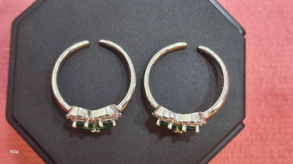 92.5 Silver Heart Shape Green Stone Toe Rings | Premium Dual Stone Design | Jewellery