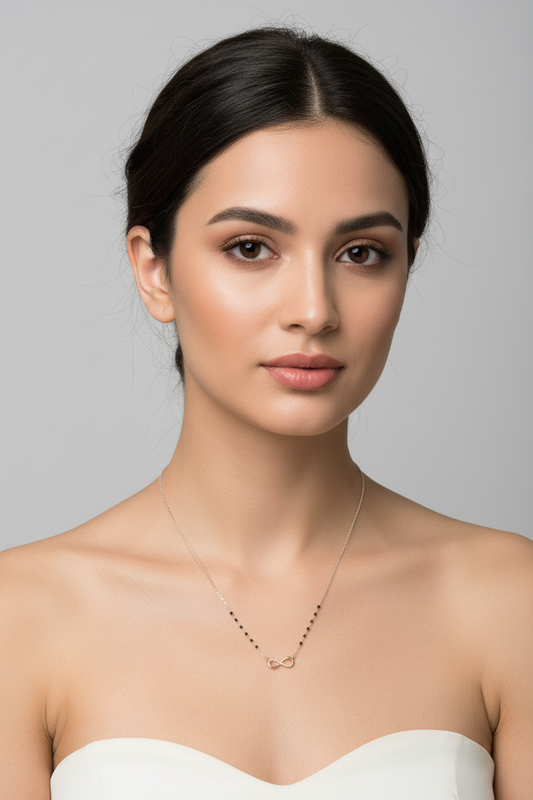 92.5 Silver Infinity Black Beads Chain 19 Inches | Stylish Modern Design | Jewellery
