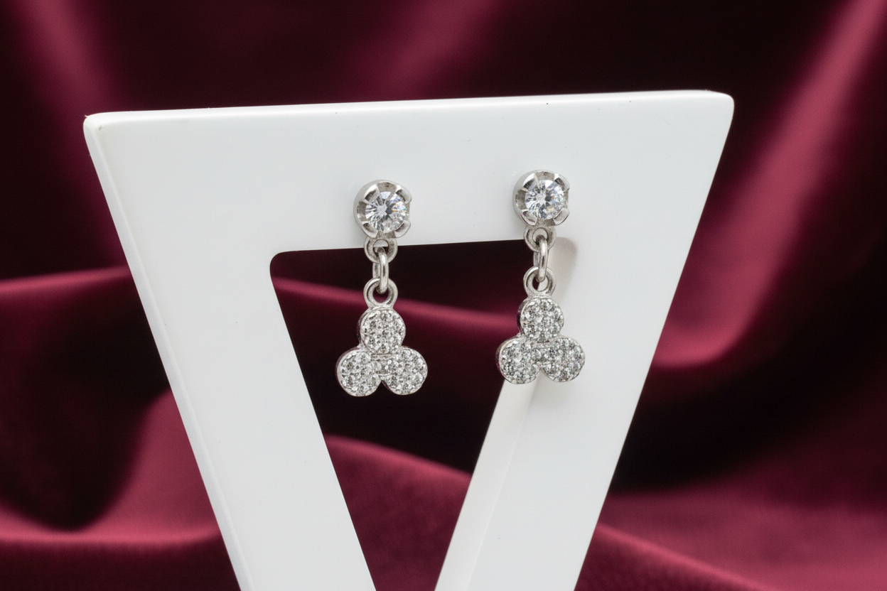 92.5 Silver White Stone Earrings | Premium Sparkle Design | Jewellery