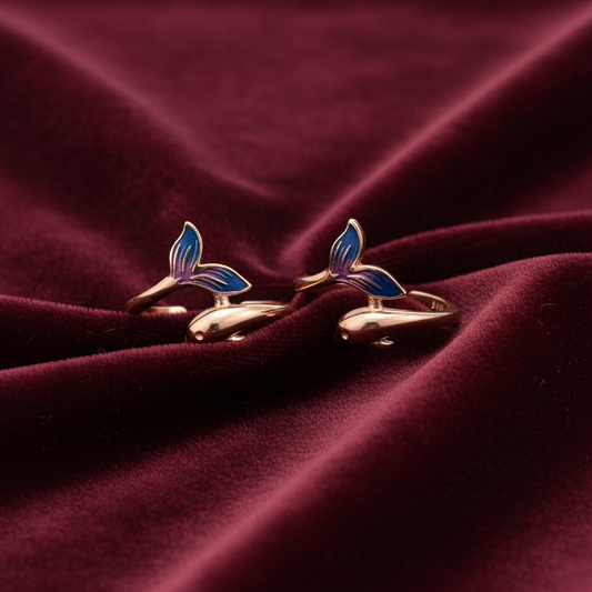 92.5 Silver Rose Gold Dolphin Toe Rings | Premium Elegant Ocean Design | Jewellery