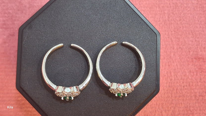 92.5 Silver Heart Green Stone Toe Rings | Premium Stylish Finish | Jewellery