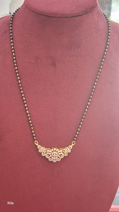 92.5 Silver Gold Plated Black Beads Chain 19 Inches | Elegant Daily Wear Design | Jewellery