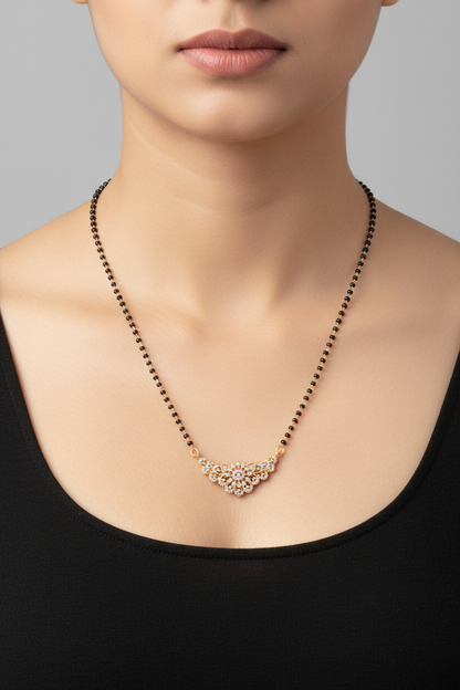 92.5 Silver Gold Plated Black Beads Chain 19 Inches | Elegant Daily Wear Design | Jewellery
