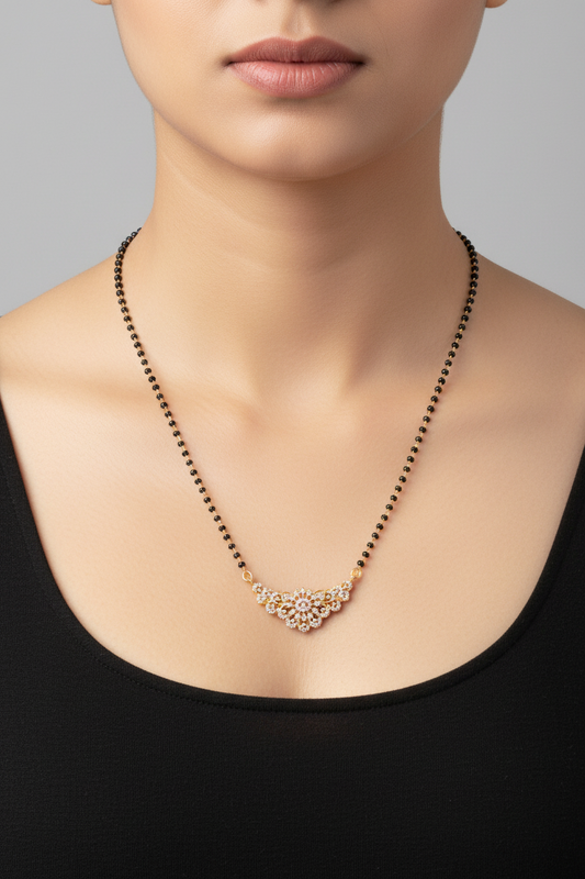 92.5 Silver Gold Plated Black Beads Chain 19 Inches | Elegant Daily Wear Design | Jewellery