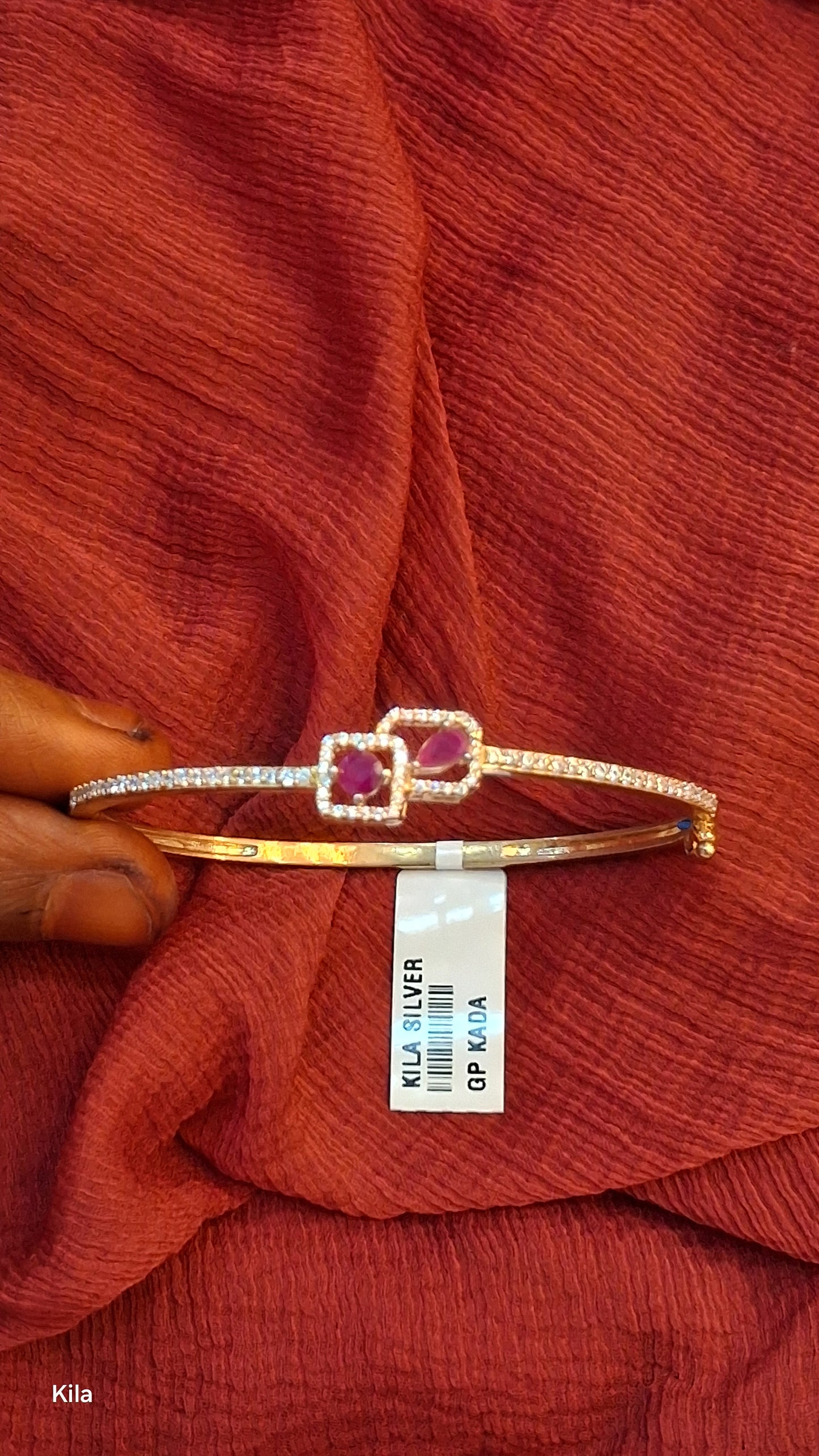 92.5 Silver Gold Plated Kada | Stylish Modern Design | Elegant Jewellery