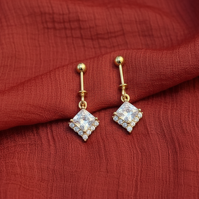 92.5 Silver stylish white stone diamond shape hanging gold plated bugadi