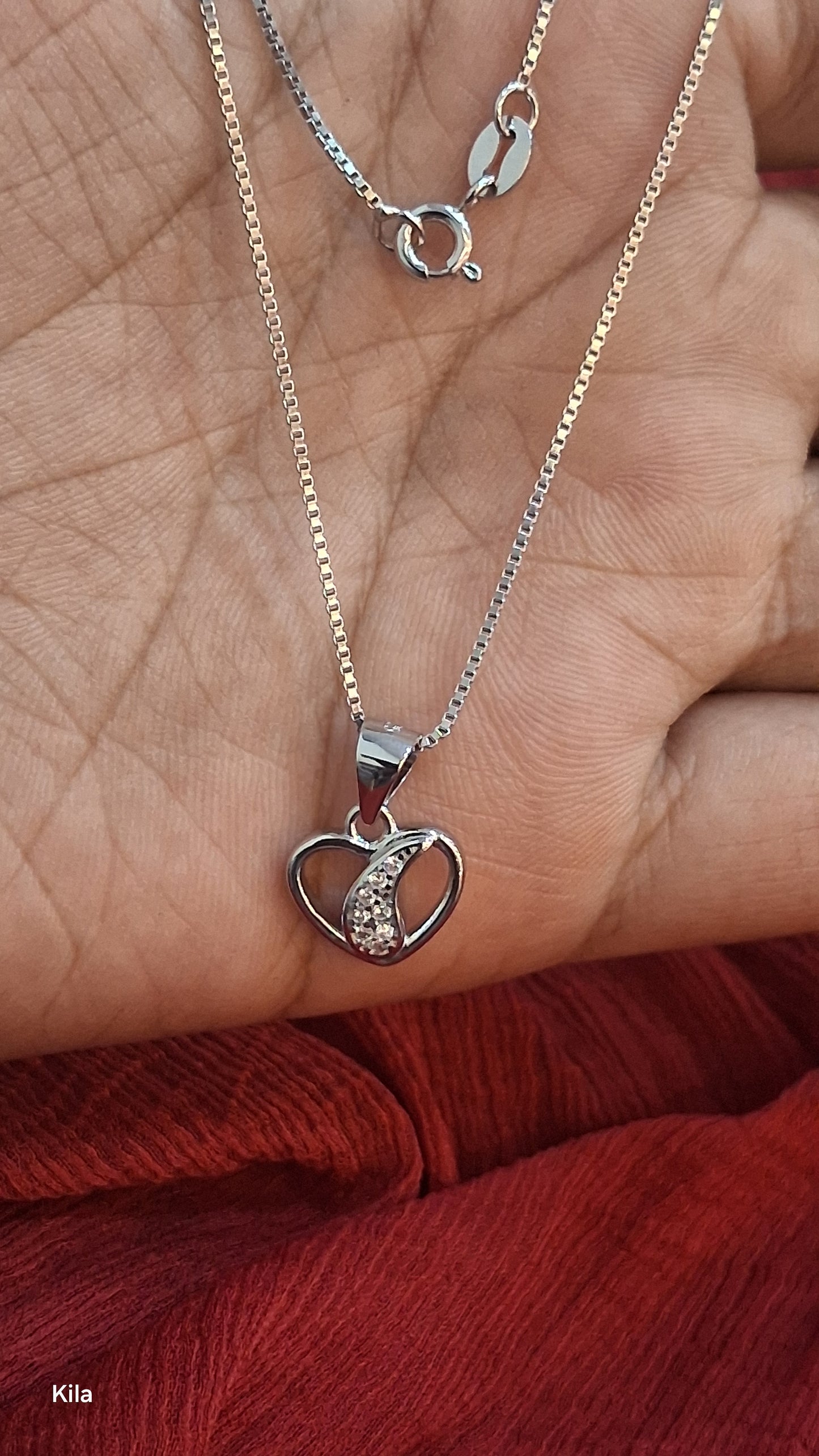 925 Silver Premium Heart Shape Chain 18 Inches | Stylish Romantic Design | Jewellery