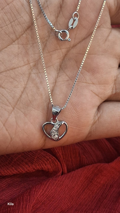925 Silver Premium Heart Shape Chain 18 Inches | Stylish Romantic Design | Jewellery
